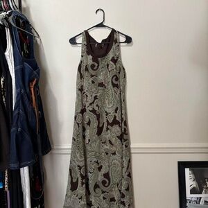 Paisley Print Tank Maxi Dress in Olive and Brown